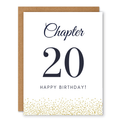 Chapter 20 Birthday Card showing elegant chapter-number typography with gold confetti along the bottom with front cover text: Chapter 20. Happy birthday!