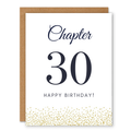 Chapter 30 Birthday Card showing elegant chapter-number typography with gold confetti along the bottom with front cover text: Chapter 30. Happy birthday!