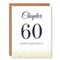 Chapter 60 Birthday Card showing elegant chapter-number typography with gold confetti along the bottom with front cover text: Chapter 60. Happy birthday!