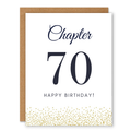 Chapter 70 Birthday Card showing elegant chapter-number typography with gold confetti along the bottom with front cover text: Chapter 70. Happy birthday!