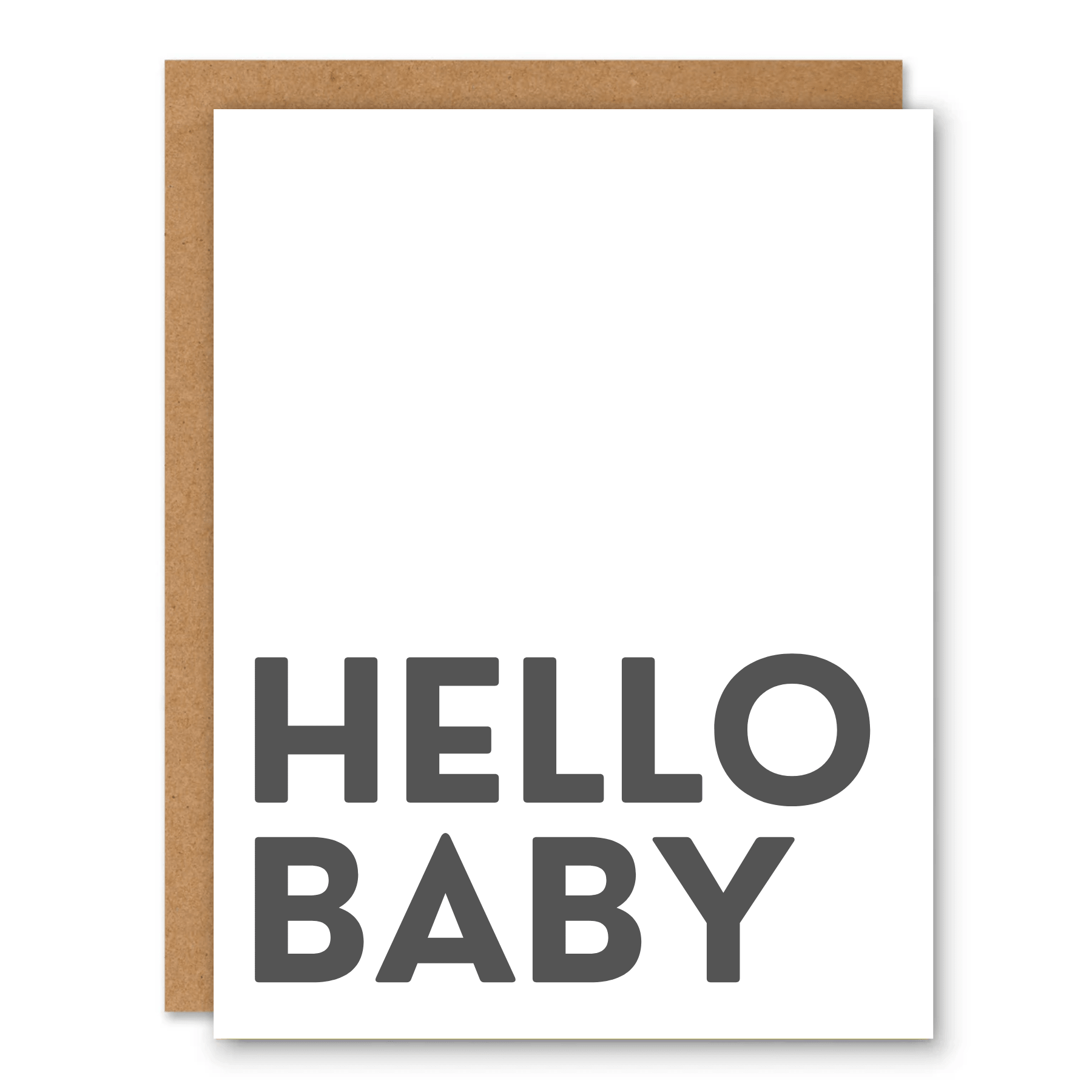 Hello Baby Minimal New Baby Card showing large minimal grey hello baby typography on a clean white card with front cover text: HELLO BABY