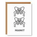 Hip Hip Hooray! Card showing two playful hip-bone illustrations for a hip hip hooray pun with front cover text: Hooray!