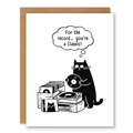 For the Record… You’re a Classic Card showing a black cat sitting beside a stack of records and a turntable with front cover text: For the record... you’re a classic!