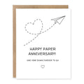 Paper Anniversary Card One Year Down showing a paper-themed anniversary illustration for the traditional first anniversary gift with front cover text: One year down