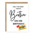 Funny Birthday Card for Brother showing bold brother birthday lettering with a funny clearance-style price sticker with front cover text: Only the best for my brother on his birthday