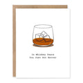 Whiskey Birthday Card for Him showing a glass of whiskey with ice on a clean minimal card front with front cover text: In whiskey years you just got better